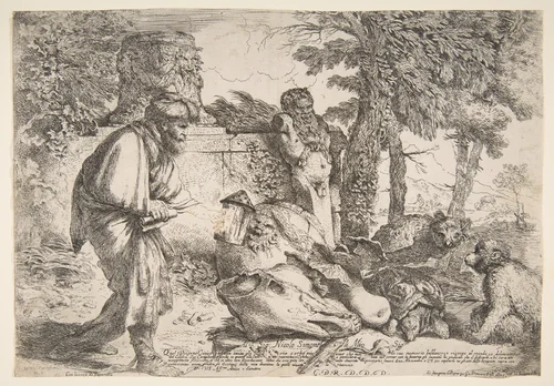 Diogenes searching for a honest man by Giovanni Benedetto Castiglione, print, 1640-1650