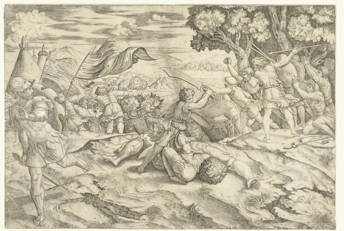 David onthoofdt Goliath by Unknown, print, 1520-1525