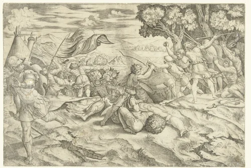 David onthoofdt Goliath by Unknown, print, 1520-1525