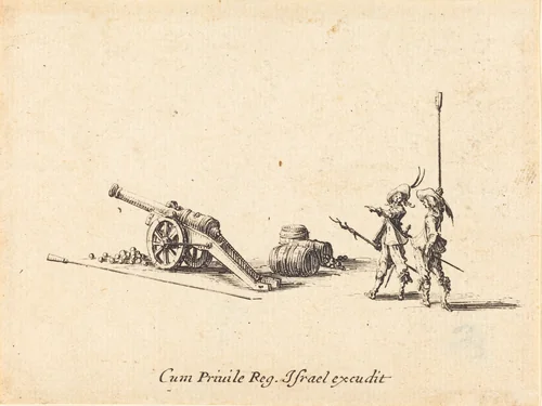 Preparing to Fire the Cannon by Jacques Callot, print, 1634-1635