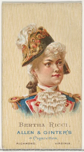 Bertha Ricci, from World's Beauties, Series 2 (N27) for Allen & Ginter Cigarettes by Allen & Ginter, print, 1888