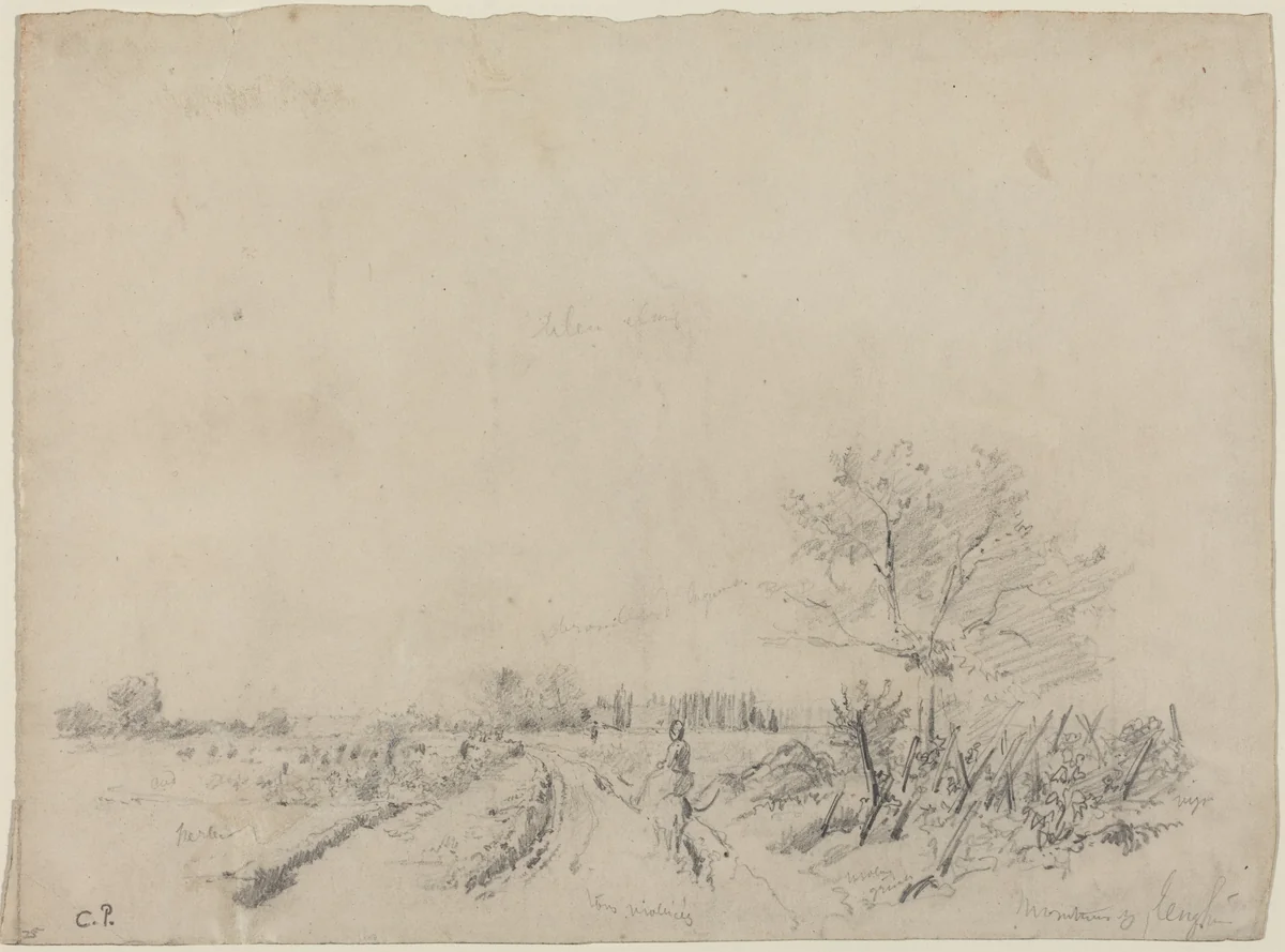 Montmorency Road by Camille Pissarro, drawing, 1850-1860