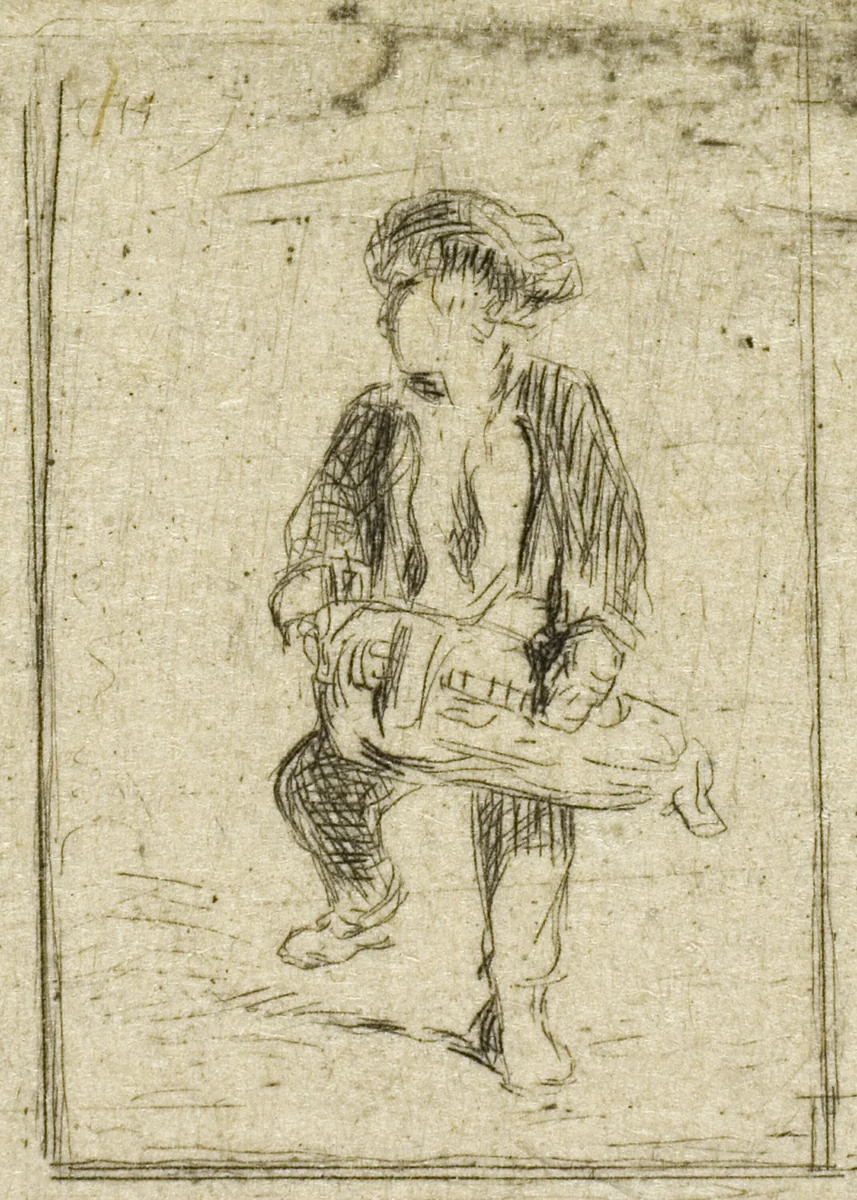 Hurdy-Gurdy Player by Charles-Émile Jacque, print, 1838-1848