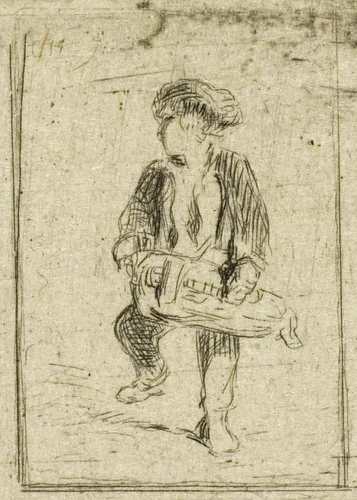 Hurdy-Gurdy Player by Charles-Émile Jacque, print, 1838-1848