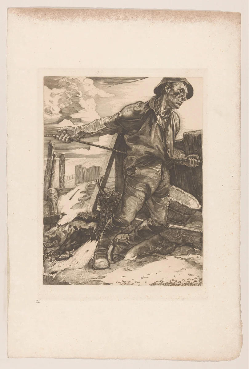 Arbeider die een touw laat vieren by Johannes Josephus Aarts, print, 1881-1934