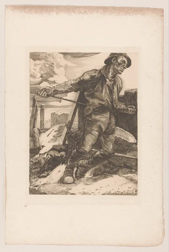 Arbeider die een touw laat vieren by Johannes Josephus Aarts, print, 1881-1934
