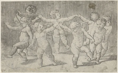 Dansende putti by anonymous, print, 1517-1575