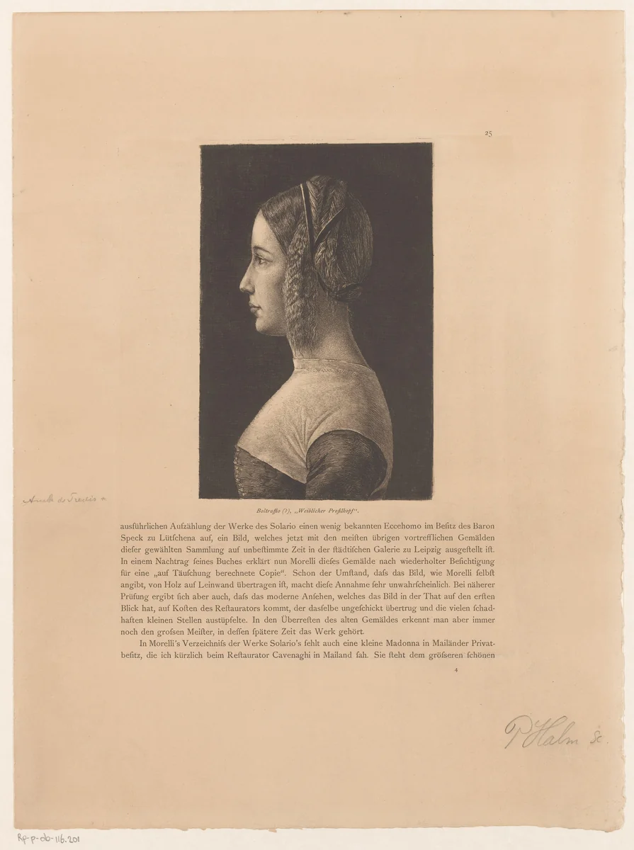 Portret van een onbekende vrouw by Peter von Halm, print, 1864-1923