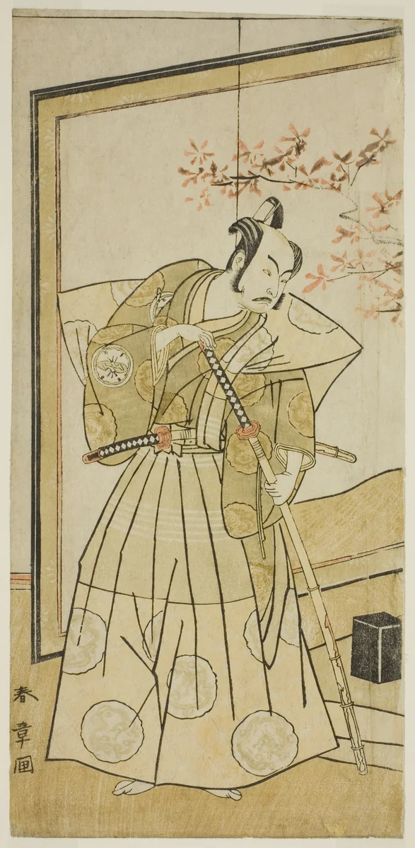 The Actor Nakamura Juzo II as Akita Jonosuke in the Play Onna Aruji Hatsuyuki no Sekai, Performed at the Morita Theater in the Eleventh Month, 1773 by Katsukawa Shunsho (勝川 春章), print, 1768-1778