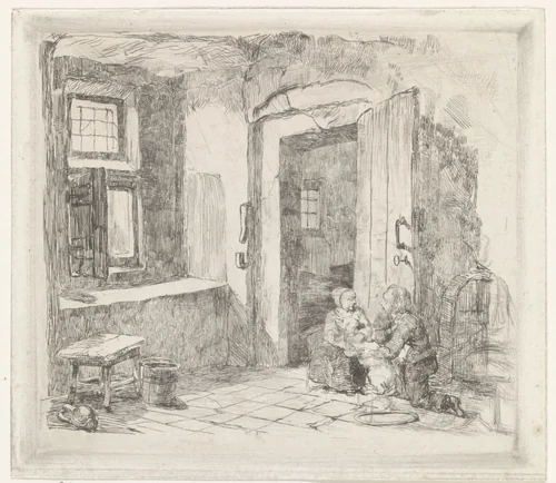 Interieur met openstaande deur by David van der Kellen, print, 1837-1882
