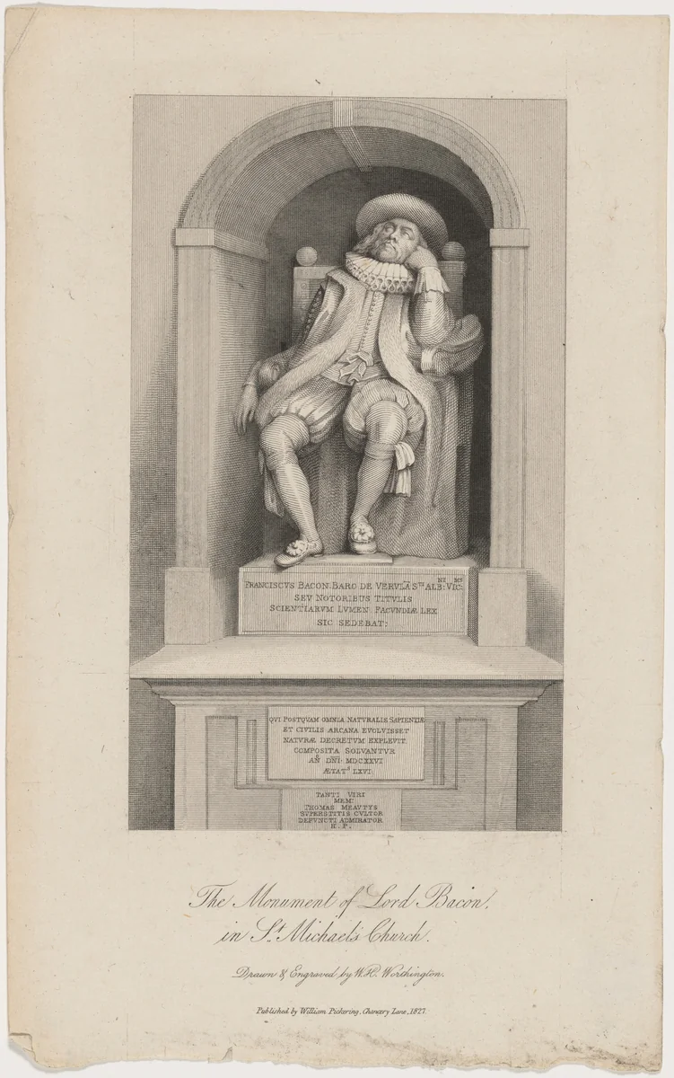 Monument of Lord Bacon in Saint Michael's Church by William Henry Worthington, print, 1827