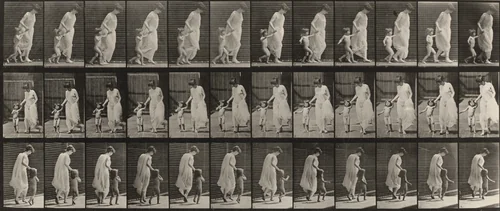 Plate Number 72. Running and leading child hand in hand by Eadweard Muybridge, photograph, 1887