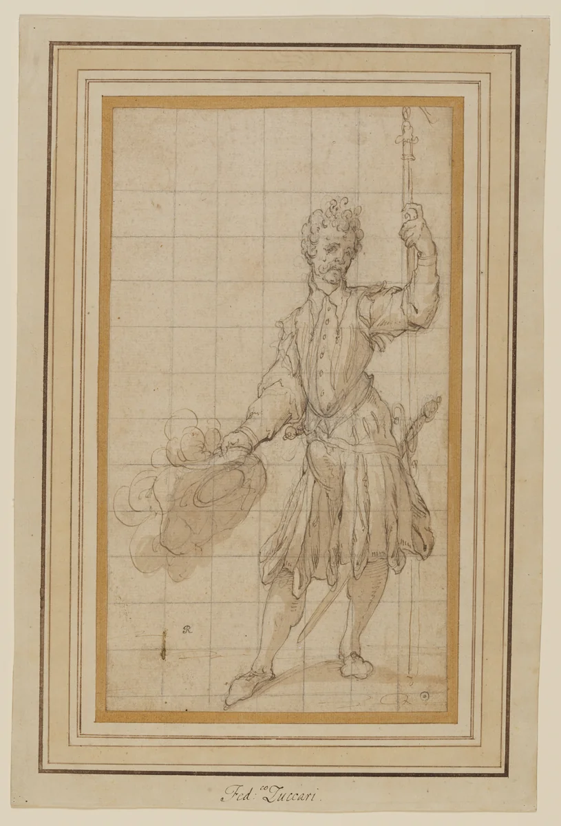 A Swiss Guard by Federico Zuccaro, drawing, 1571-1635