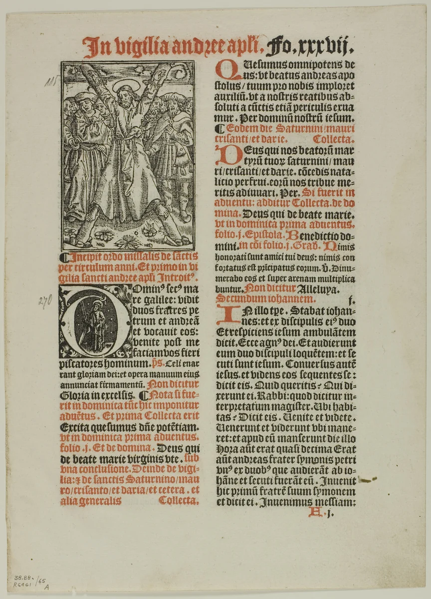 Crucifixion of Saint Andrew from Missale Monasteriense, plate 65 from Woodcuts from Books of the XVI Century by Unknown Artist, print, 1520