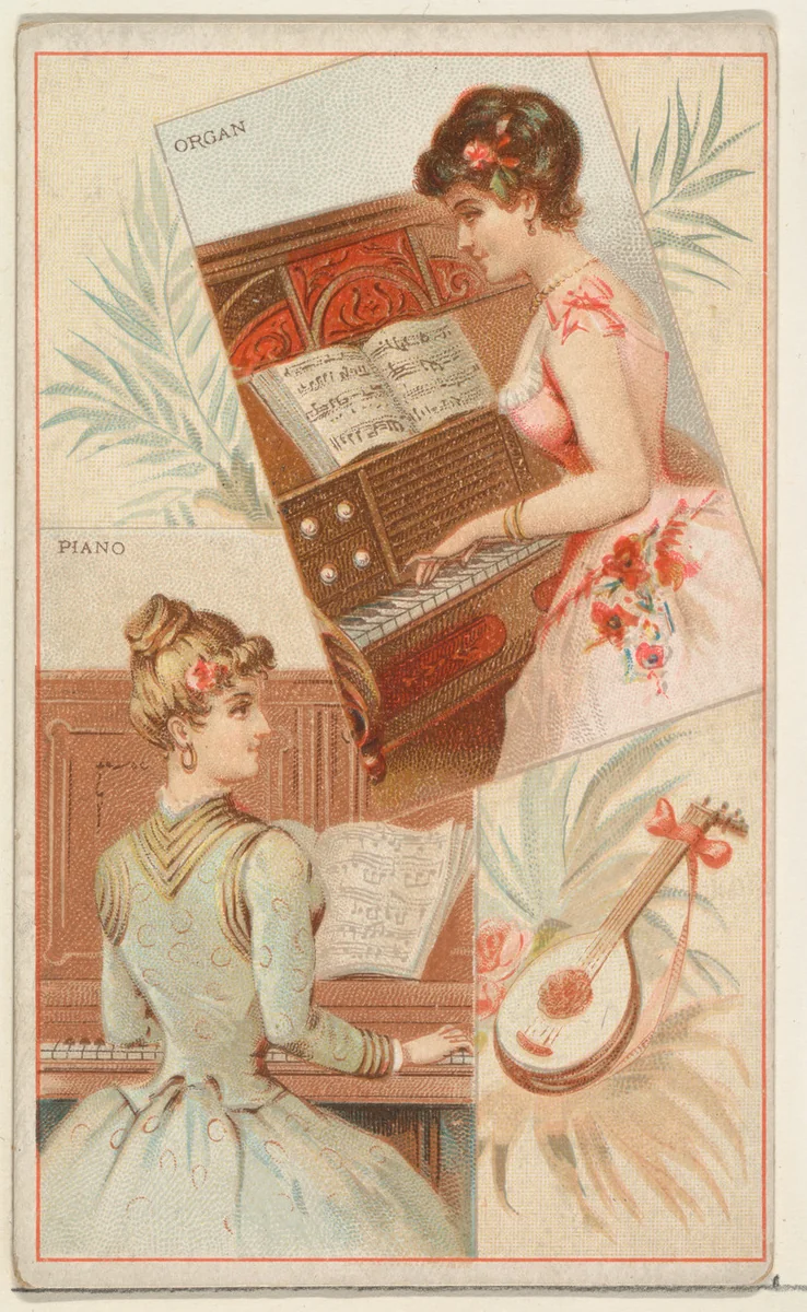 Piano and Organ, from the Musical Instruments series (N121) issued by Duke Sons & Co. to promote Honest Long Cut Tobacco by W. Duke, Sons & Co., print, 1888