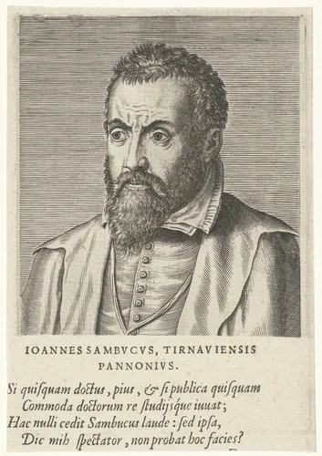 Portret van Johannes Sambucus by Philips Galle, print, 1572