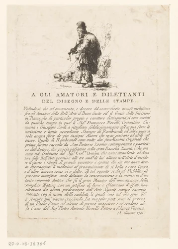 Pamflet met vioolspeler en hond by Francesco Novelli, print, 1791