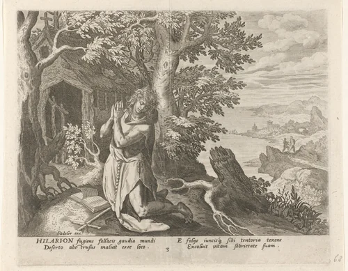 Hilarion de Grote als kluizenaar by Johann Sadeler, print, 1583-1588