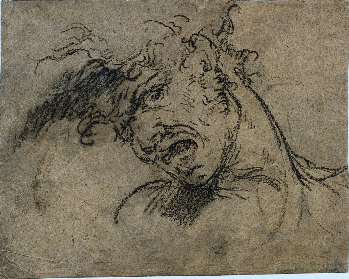 Head of a Screaming Man (recto) by Benjamin West, drawing, 1787-1797