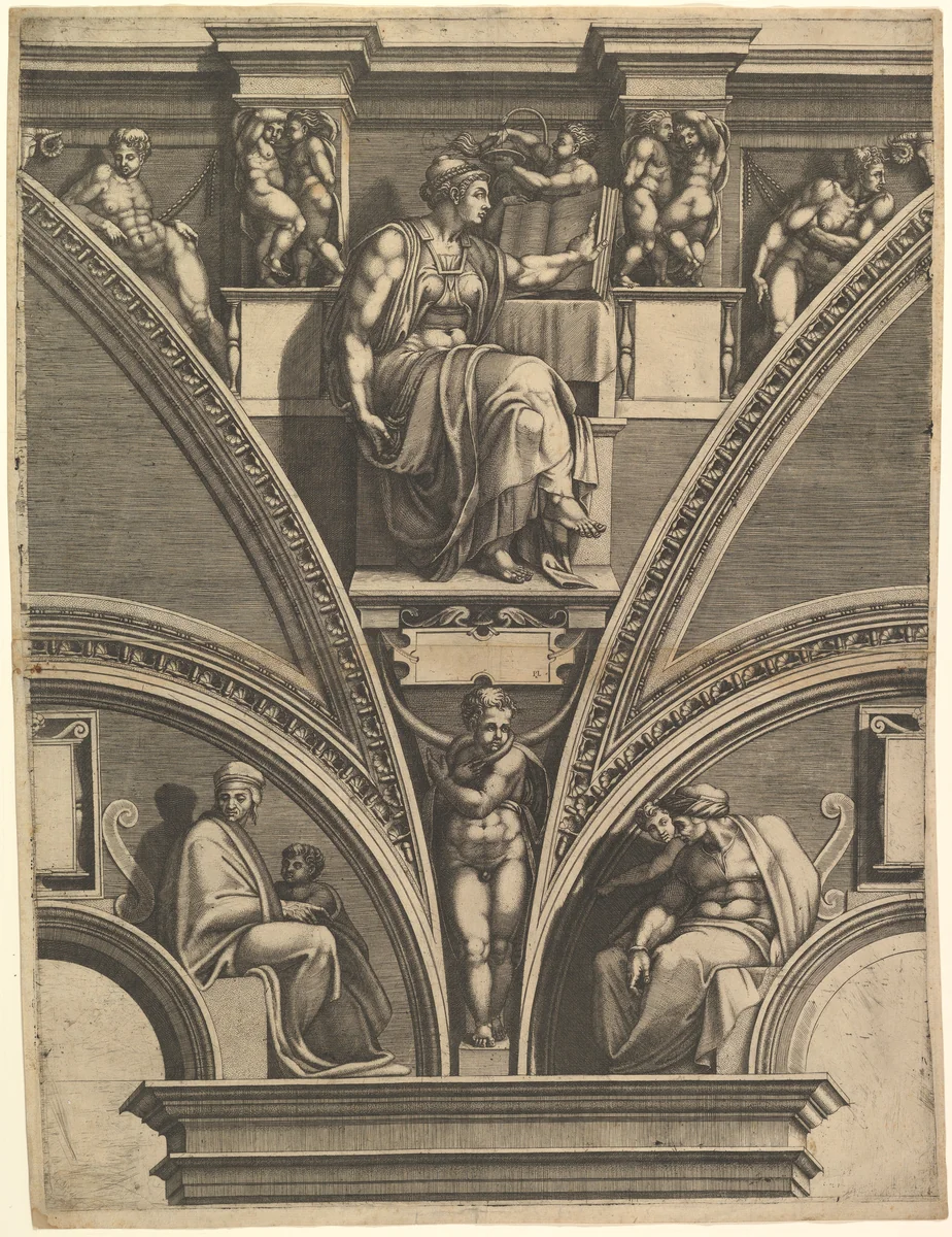 The Eritrean Sibyl; from "Prophets and Sibyls in the Sistine Chapel" by Giorgio Ghisi, print, 1570-1575