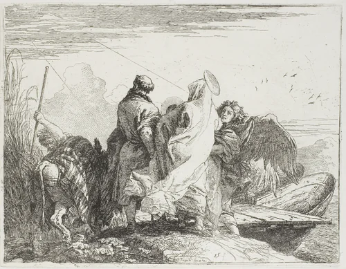 The Holy Family Stepping Off the Bank, plate fifteen from The Flight into Egypt by Giovanni Domenico Tiepolo, print, 1753