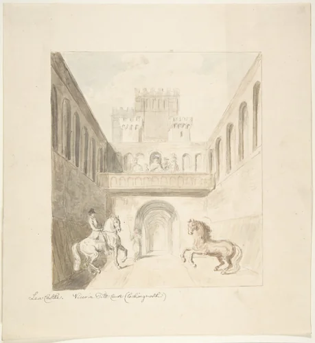 Lea Castle, View in Tilt-Court, Facing North by John Carter, drawing, 1811-1821