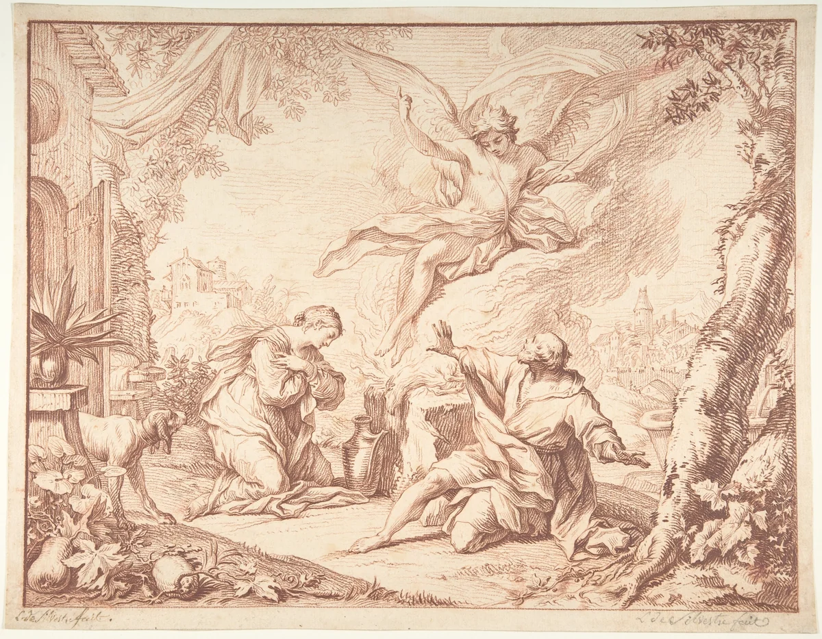 The Sacrifice of Manoah by Jacques Dumont, drawing, 1715-1781