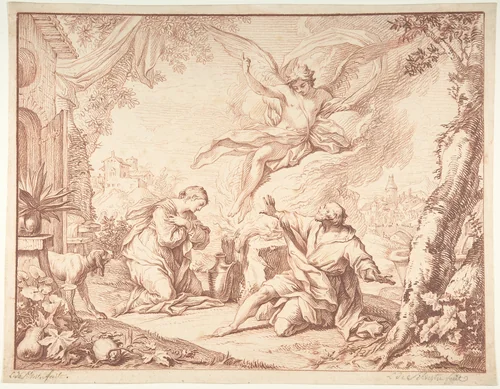 The Sacrifice of Manoah by Jacques Dumont, drawing, 1715-1781