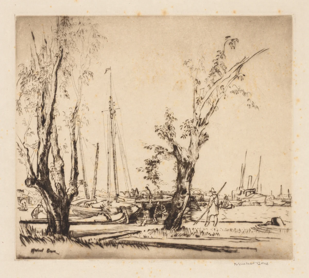 On the Y, Amsterdam by Muirhead Bone, print, 1913