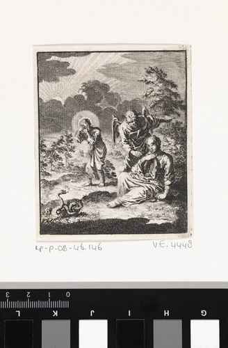 Duivel draagt de gepersonifieerde ziel op om Christus te verlaten by Jan Luyken, print, 1714