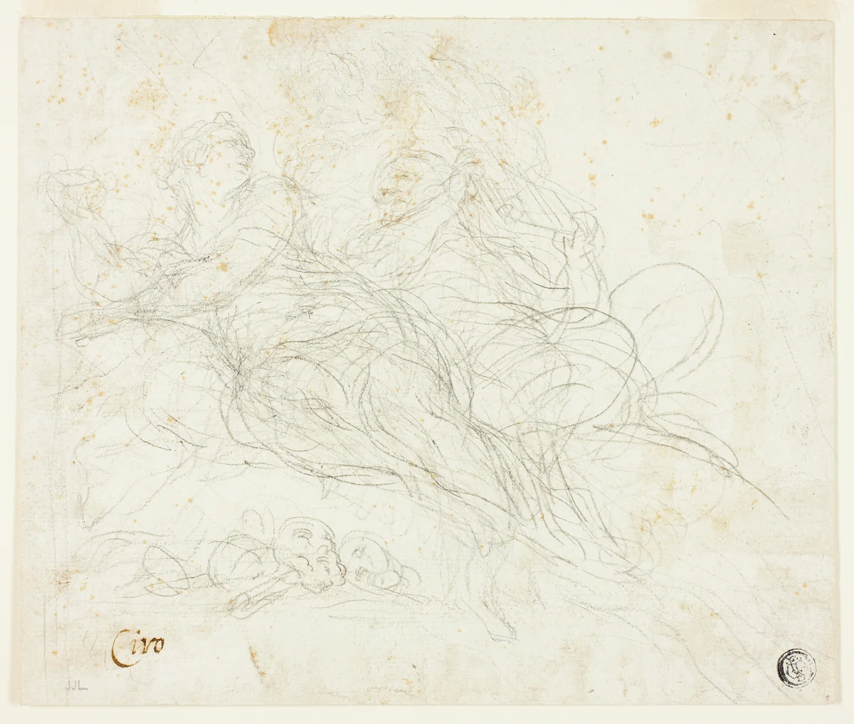 Nymph and Satyr by Ciro Ferri, drawing, 1654-1689