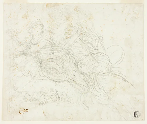 Nymph and Satyr by Ciro Ferri, drawing, 1654-1689