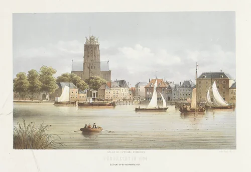 Gezicht op Dordrecht by Christiaan Bos, print, 1845-1904