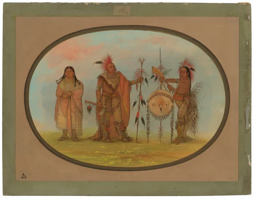 Two Saukie Chiefs and a Woman by George Catlin, painting, 1861-1869