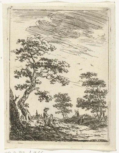 Paar onder boom in landschap by Hermanus van Brussel, print, 1800-1815