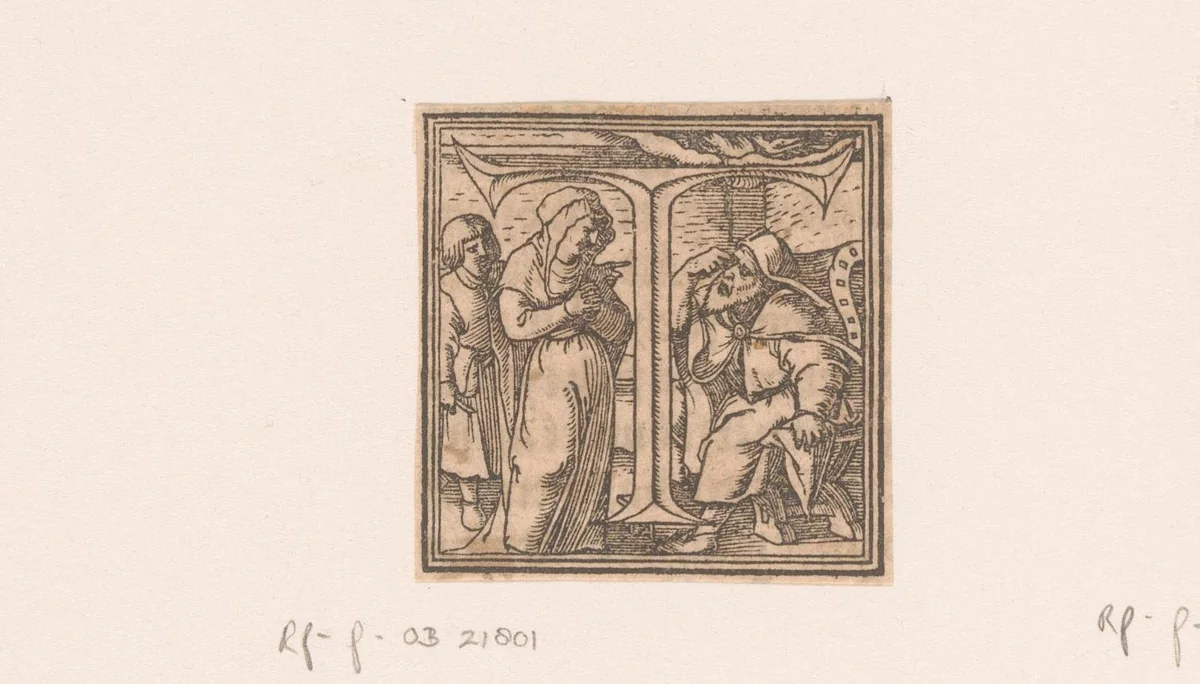 Letter T: de blinde Tobit by anonymous, print, 1556