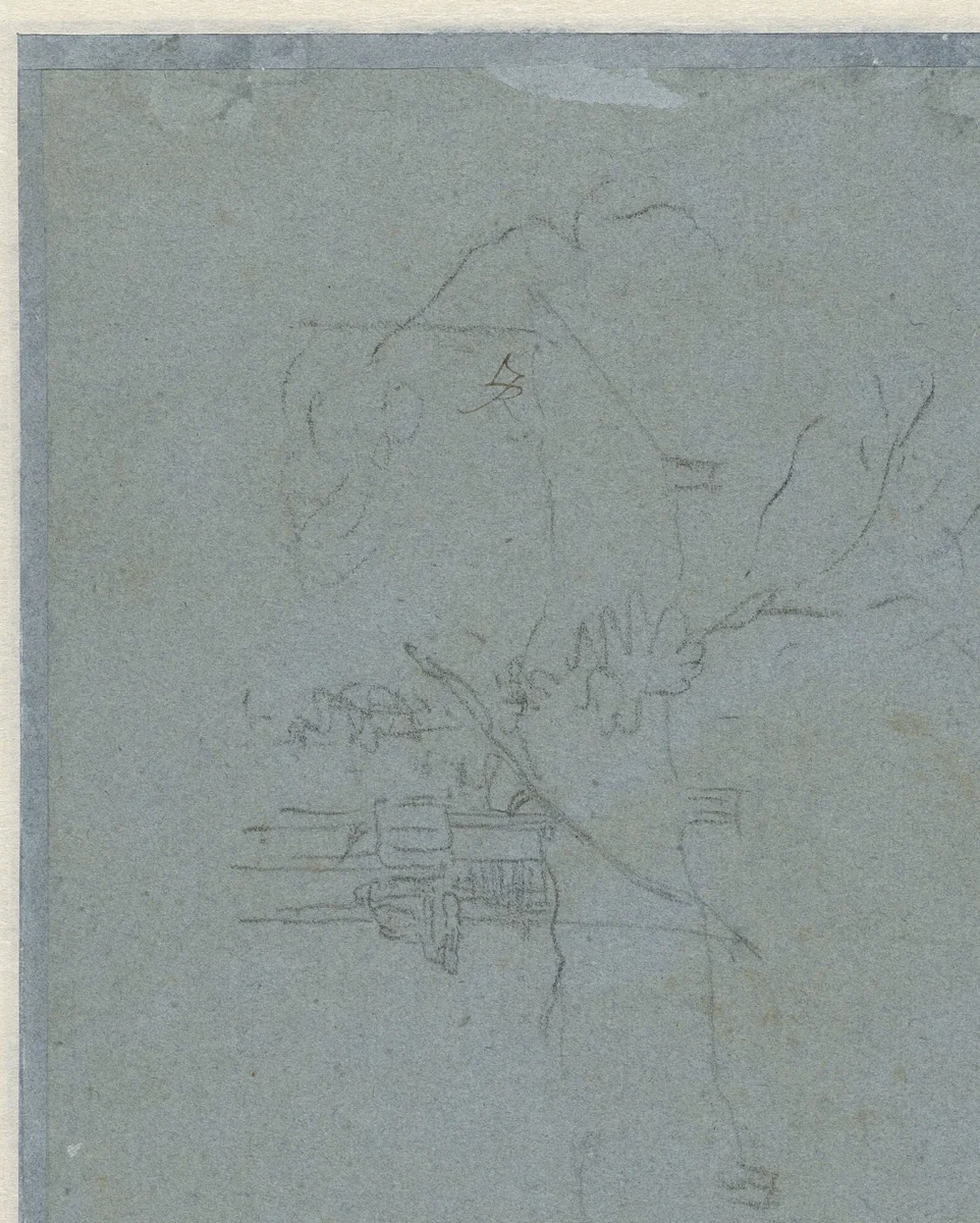 Recto: Sketch of a House / Verso: Dovecote between Trees by anonymous, drawing, 1620-1699
