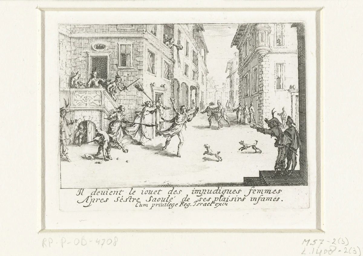 De verloren zoon wordt verdreven by Jacques Callot, print, 1635