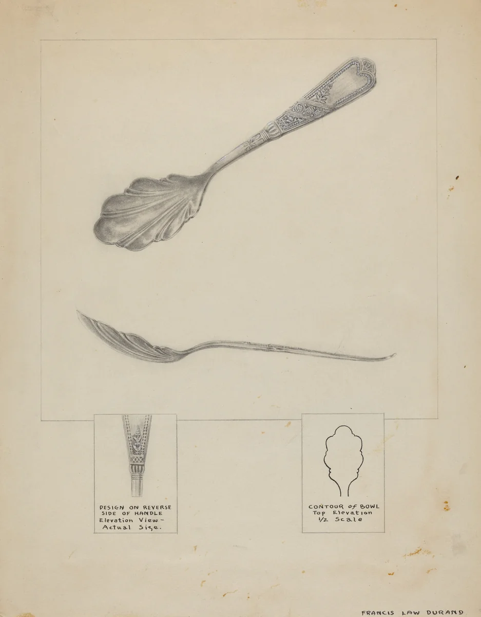 Silver Sugar Spoon by Francis Law Durand, index of american design, 1936