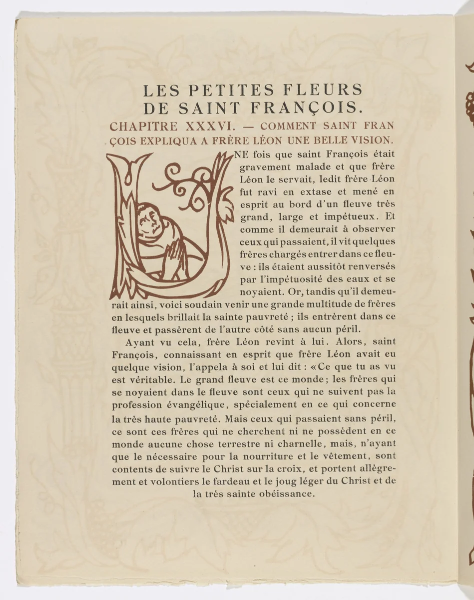 Pictorial initial (page 206) from Les Petites Fleurs de St. François (The Little Flowers of St. Francis) by Émile Bernard, illustrated book, 1928