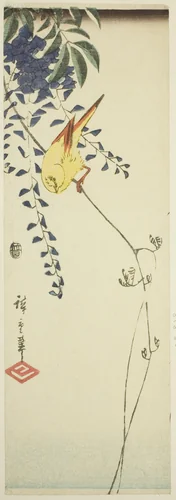 Canary and wisteria by Utagawa Hiroshige (歌川広重), print, 1838-1852