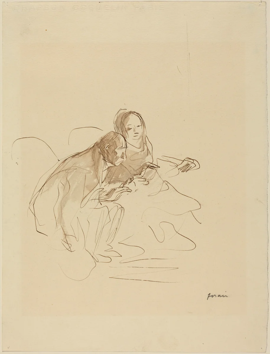 a) Chimney Corner (recto); b) Two Figures (verso) by Jean-Louis Forain, drawing, 1852-1931