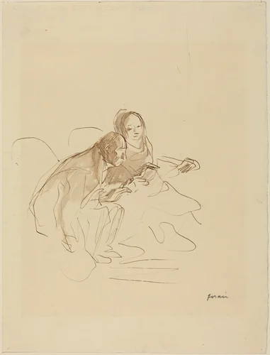 a) Chimney Corner (recto); b) Two Figures (verso) by Jean-Louis Forain, drawing, 1852-1931