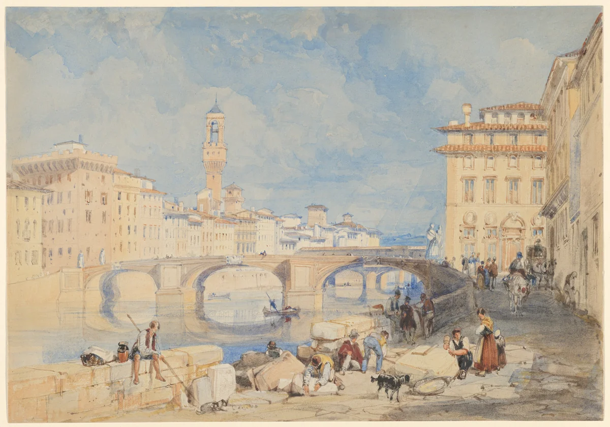 Ponte Santa Trinità, Florence by James Duffield Harding, drawing, 1832