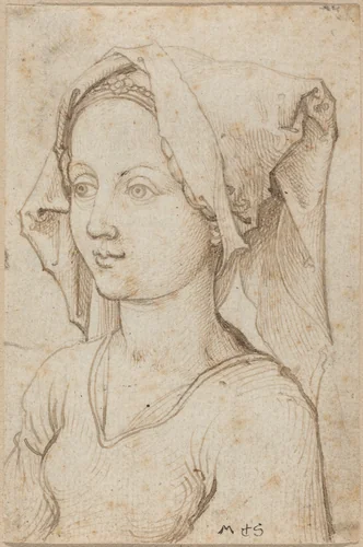 Young Woman Wearing a Scarf by Martin Schongauer, drawing, 1450-1491