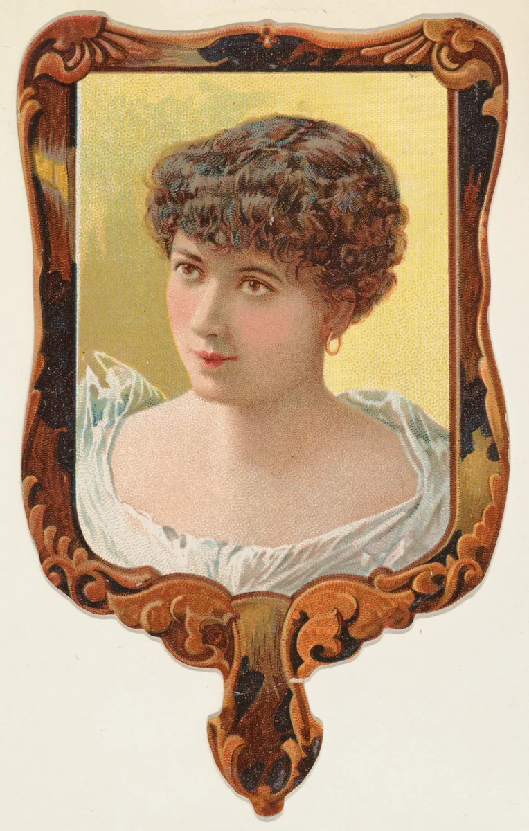 Hand mirror with dark frame, from the Novelties series (N122) issued by Gail & Ax Tobacco to promote Navy Long Cut by Gail & Ax Tobacco, print, 1889