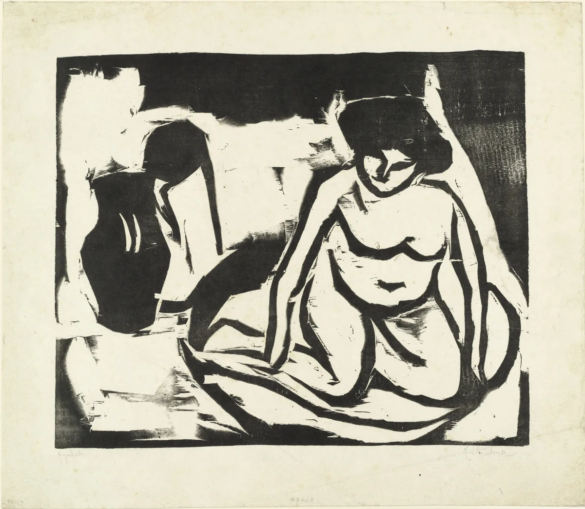 Nude Girl in the Bath (Nacktes Mädchen im Bad) by Ernst Ludwig Kirchner, print, 1909