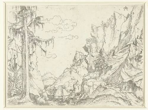 Landschap met een dorp in rotsachtige vallei by Unknown, print, 1512-1533