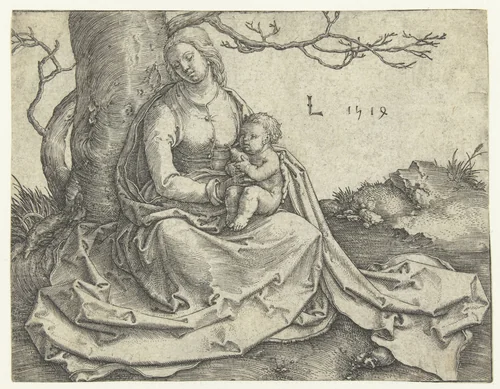 Maria met kind zittend onder een boom by Unknown, print, 1514