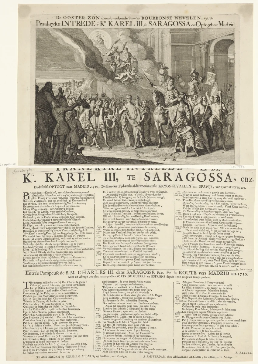 Allegorie op de intocht van aartshertog Karel als koning Karel III van Spanje te Zaragoza, 1710 by Caspar Luyken, print, 1710